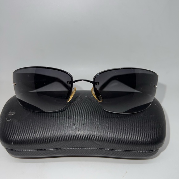 CHANEL 4117-B Vintage Rimless Sunglasses Black w/ Swarovski Crystal CC Logo - Picture 11 of 16